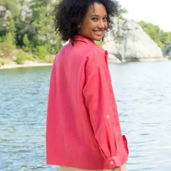 Chemise en coton-lin, manches longues retroussables