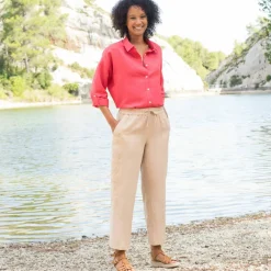 Chemise en coton-lin, manches longues retroussables