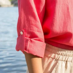 Chemise en coton-lin, manches longues retroussables