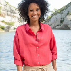 Chemise en coton-lin, manches longues retroussables