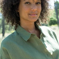 Chemise en coton-lin, manches longues retroussables