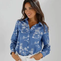 Chemise imprimé palmiers bicolore