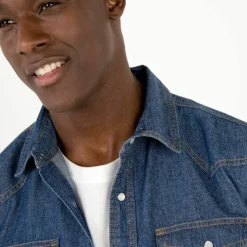 Chemise pressionnée manches longues en jean