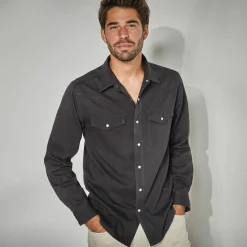 Chemise pressionnée manches longues en jean
