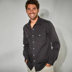 Chemise pressionnée manches longues en jean