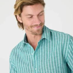 Chemise rayée coton lin manches longues