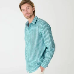 Chemise rayée coton lin manches longues