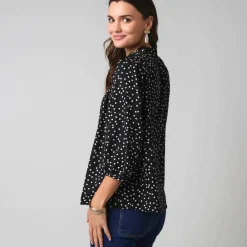 Chemisier boutonné à détails smockés, imprimé mini pois