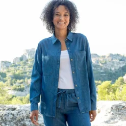 Chemisier boutonné, en denim léger
