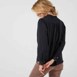 Chemisier boutonné macramé, gaze de coton