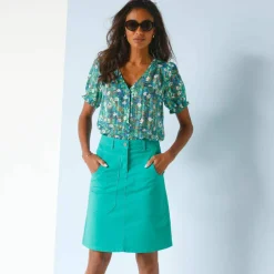 Chemisier boutonné manches blousantes imprimé, voile jacquard