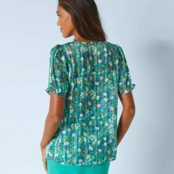 Chemisier boutonné manches blousantes imprimé, voile jacquard
