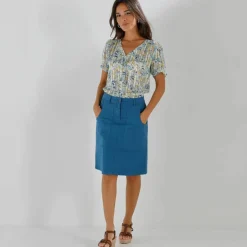 Chemisier boutonné manches blousantes imprimé, voile jacquard