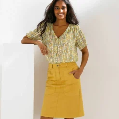 Chemisier boutonné manches blousantes imprimé, voile jacquard