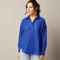 Chemisier broderie anglaise, manches longues