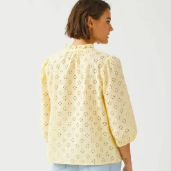 Chemisier broderie anglaise, smocks et col volanté