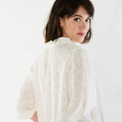 Chemisier broderie anglaise, smocks et col volanté