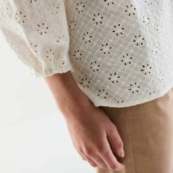 Chemisier broderie anglaise, smocks et col volanté
