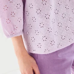 Chemisier broderie anglaise, smocks et col volanté