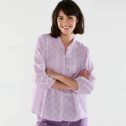 Chemisier broderie anglaise, smocks et col volanté