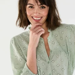 Chemisier broderie anglaise, smocks et col volanté