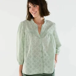 Chemisier broderie anglaise, smocks et col volanté
