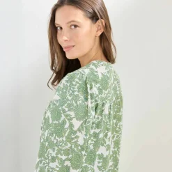Chemisier imprimé bicolore, voile de coton