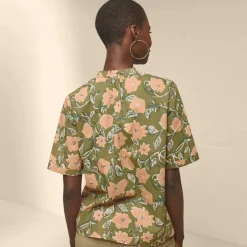 Chemisier imprimé floral col tunisien, manches courtes