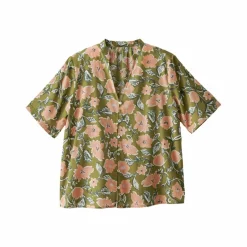 Chemisier imprimé floral col tunisien, manches courtes
