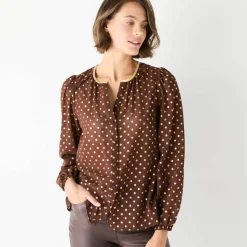 Chemisier imprimé pois doré, voile