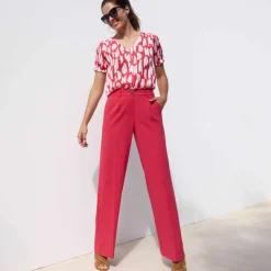 Chemisier manches blousantes imprimé bicolore, voile jacquard