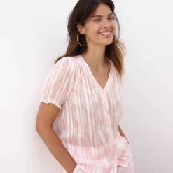Chemisier manches blousantes imprimé bicolore, voile jacquard