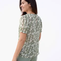 Chemisier manches blousantes imprimé floral, voile jacquard