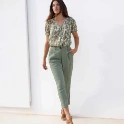 Chemisier manches blousantes imprimé floral, voile jacquard