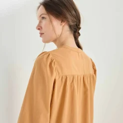 Chemisier uni, voile de coton