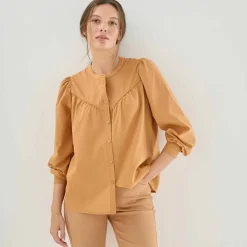 Chemisier uni, voile de coton