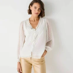 Chemisier voile plumetis, détails macramé