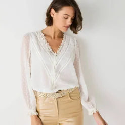 Chemisier voile plumetis, détails macramé