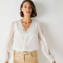 Chemisier voile plumetis, détails macramé