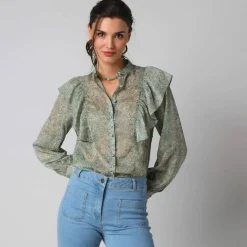 Chemisier volanté voile chiffon imprimé