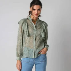 Chemisier volanté voile chiffon imprimé
