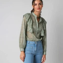Chemisier volanté voile chiffon imprimé