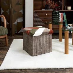 Coffre-pouf côtelé pliable patchwork