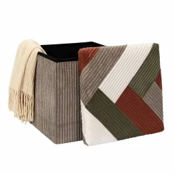 Coffre-pouf côtelé pliable patchwork