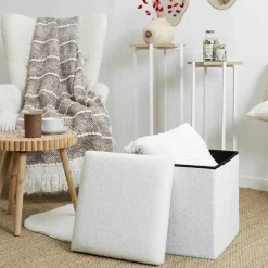 Coffre pouf en bouclette sherpa