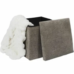 Coffre-pouf pliable, revêtement tissu côtelé