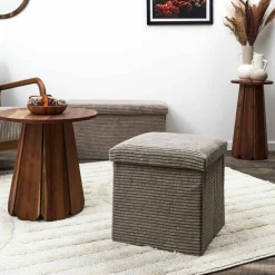 Coffre-pouf pliable, revêtement tissu côtelé