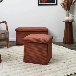 Coffre-pouf pliable, revêtement tissu côtelé