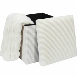 Coffre-pouf pliable, revêtement tissu côtelé
