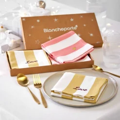 Coffret de 4 serviettes de table en coton, brodées